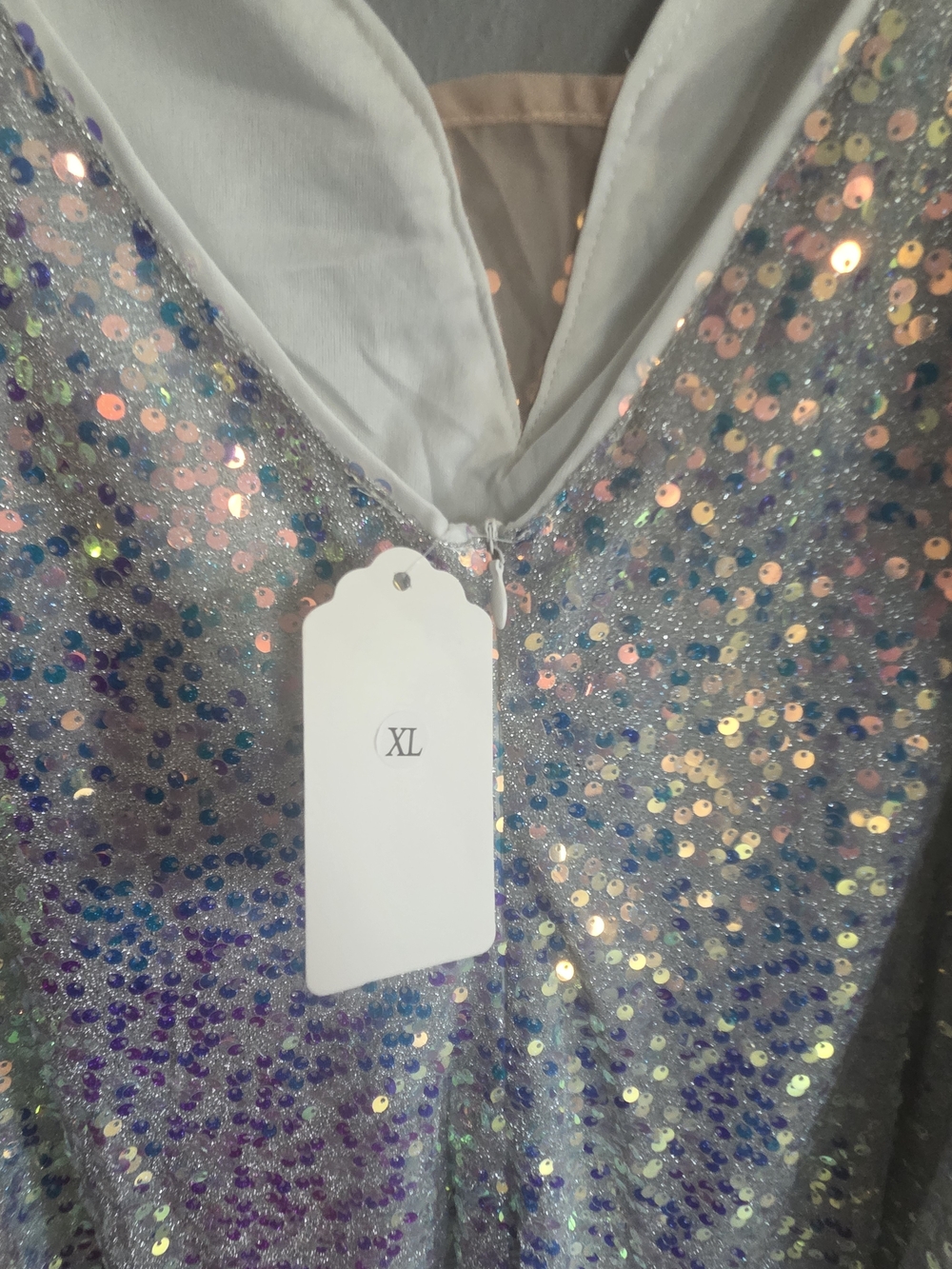 Iridescent Sequin Slip Dress - White/Blue - Picture 4 of 4